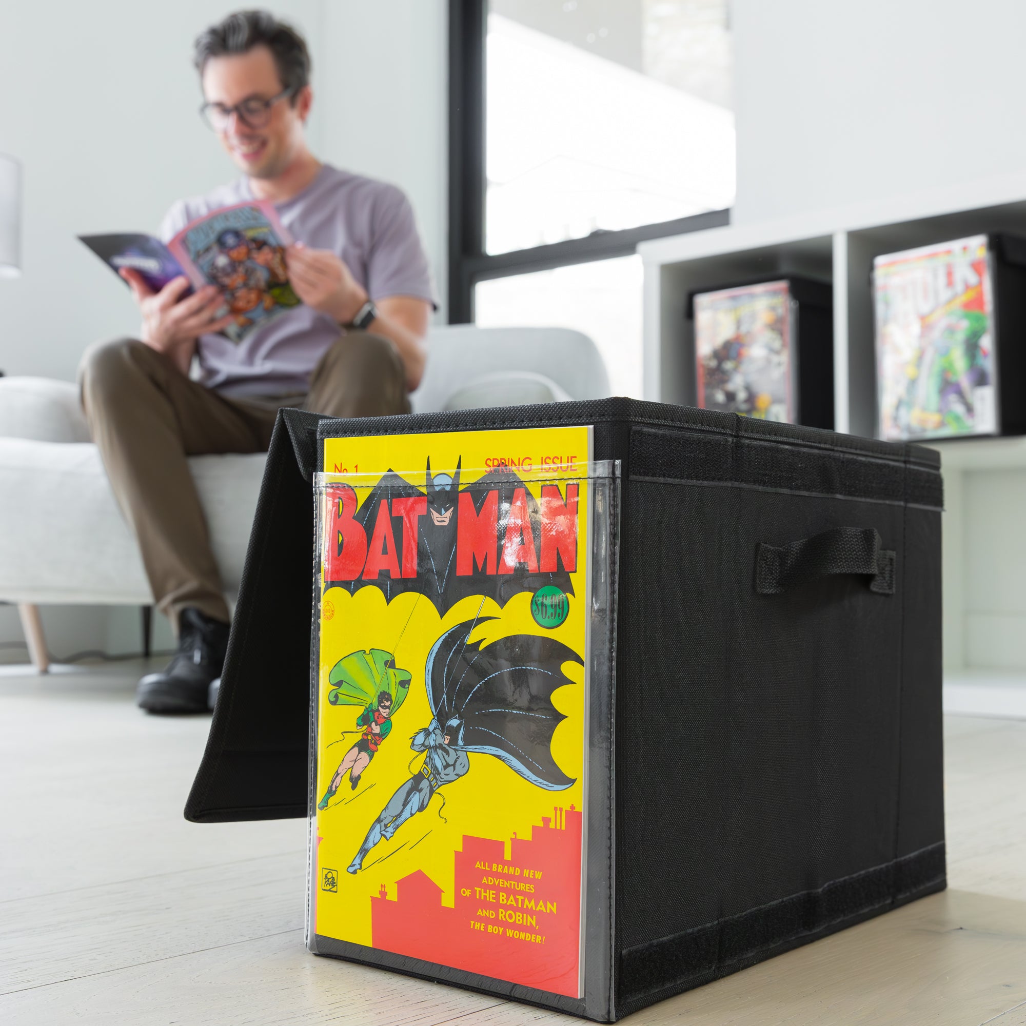 5 Scatole Portafumetti Short Comic Storage, Cartone Ondulato, 19.4 X 27.6 X 39.4 Cm, Capacità 150 Fumetti