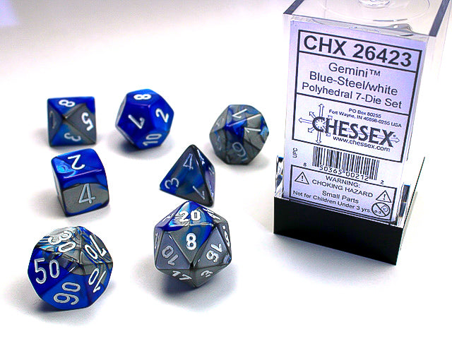Chessex Dice - Gemini - Blue-Steel/White