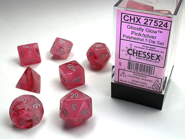 Chessex Dice - Ghostly Glow Pink/Silver