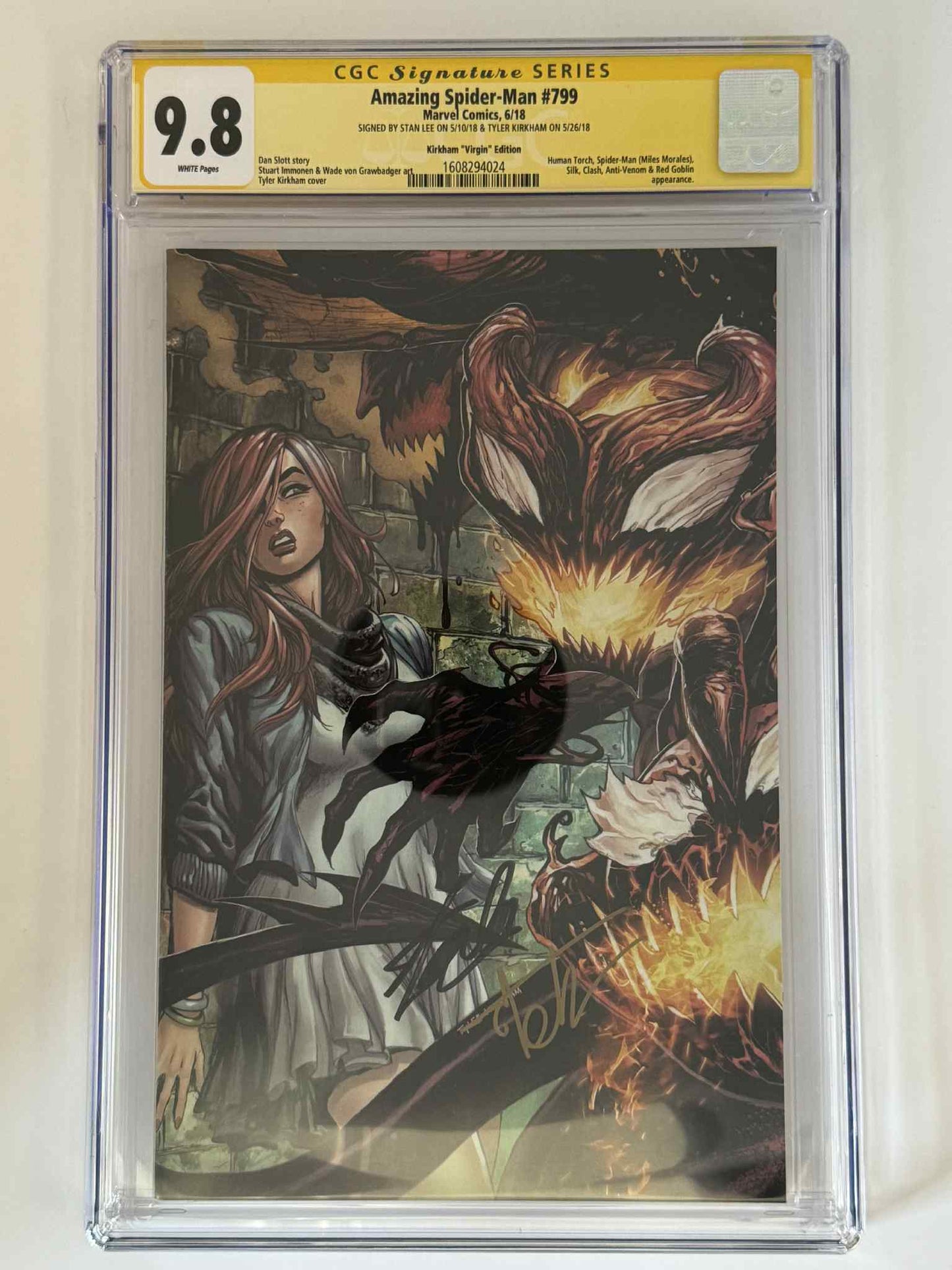 [Double Signed by Tyler Kirkham | Stan Lee] Amazing Spider-Man #799 CGC 9.8 Yellow Label Exclusive Virgin Var