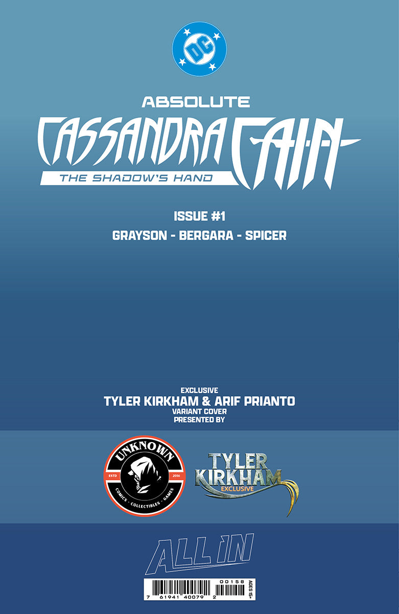 ABSOLUTE CASSANDRA CAIN THE SHADOW'S HAND #1 (ONE SHOT) TYLER KIRKHAM BATTLE DAMAGED EXCLUSIVE VIRGIN VAR (09/09/2026) (09/16/2026)