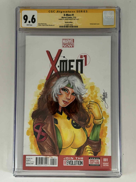 [Signed & Sketch by Lauren Wright] X-Men #1 CGC 9.6 Yellow Label Exclusive Sketch Var