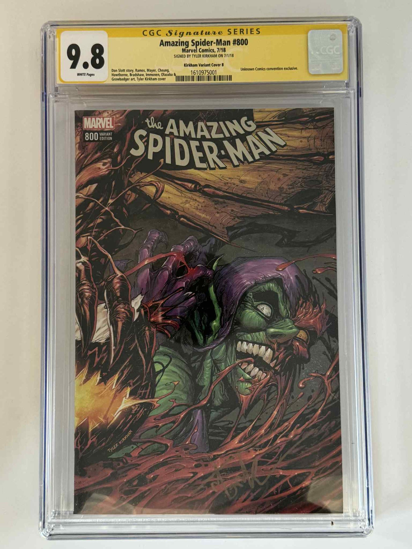 [Signed by Tyler Kirkham] Amazing Spider-Man #800 CGC 9.8 Yellow Label Exclusive Var